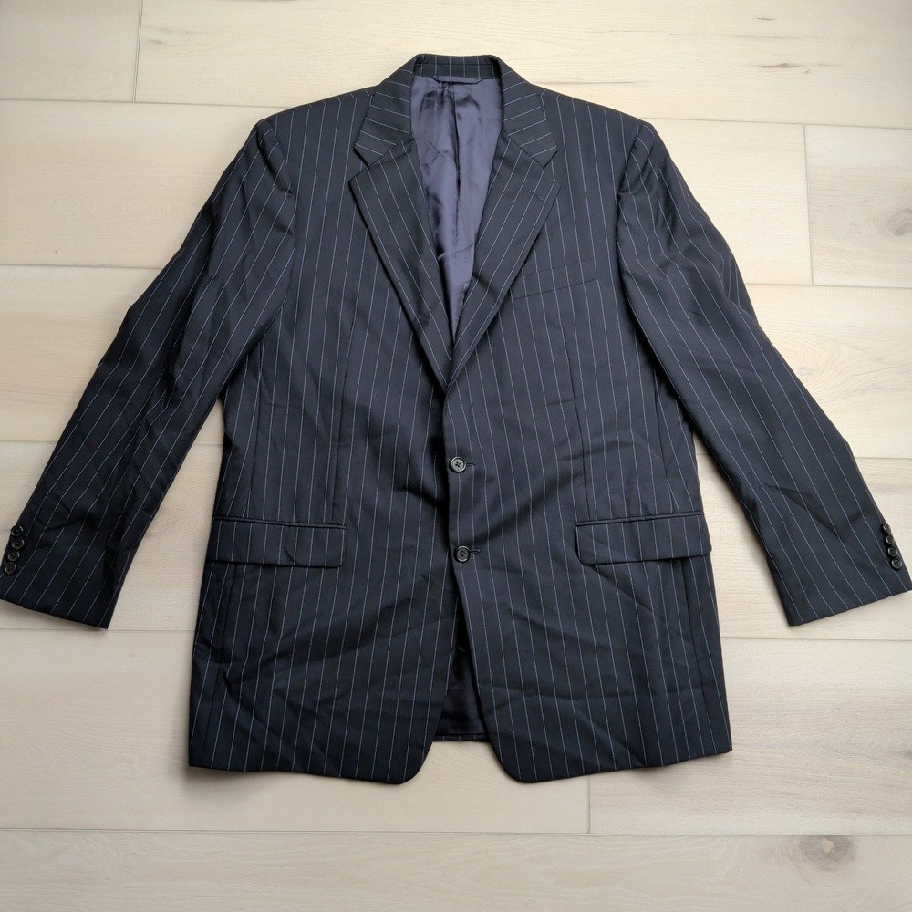 Hickey Freeman Loro Piana Suit Jacket Blazer Mens 46L Pinstripe Wool Made in USA